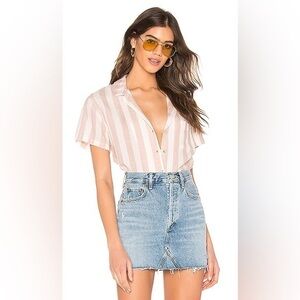 Rails Petal Stripe “Zuma” Button Down Linen Blend Top Size Small